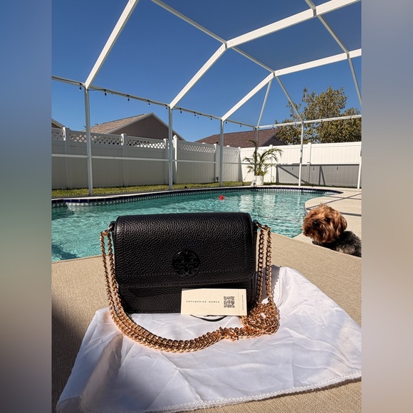 NWT Tory Burch Olivia Shoulder Crossbody Leather Mini Bag Black with Gold Chain - Picture 16 of 17